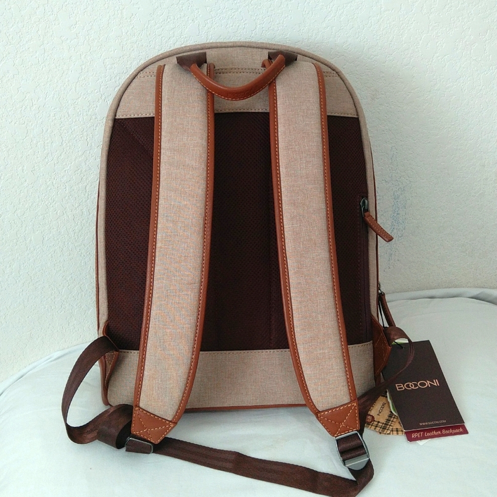 Boconi recycled polyester & leather travel Backpack - Picture 3 of 17